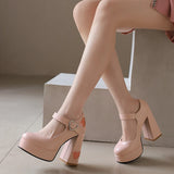 Advbridge Sexy Heart Shaped Women Super High Heels Pumps Spring Autumn Round Toe Platform Buckle Strap Shallow Mary Jane Shoes White Pink