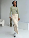 Advbridge Lace- Up Apricot Long Skirt For Women Clothing Slim Split Falda Aesthetic Pockets Faldones Para Mujer High Waist Outfits Autumn