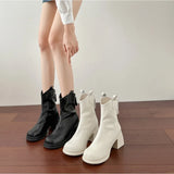 ADVBRIDGE  -  Real Leather Retro Women's Boots Versatile New Chelsea Chimney V-neck Short Leather Shoes for Womens Thick and Slim Heels Boots