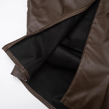 ADVBRIDGE  -  Sexy Temperament PU Leather Tops Skew Collar Single Short Sleeve Solid Color Slim Irregular Folds T-shirt Casual Streetwear