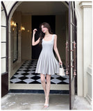 ADVBRIDGE  -  French Elegant Knitted Dress Women Black Sexy Stripe Fashion Square Collar Strap Knitting Dresses Casual Korean Style Feminine