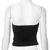 Advbridge  Solid Wrapped Chest Metal Decoration Bare Back Super Short Top Shrink Fold  Agate Sleeveless One Line Shouler Vest