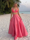 Advbridge 2025 Vacation Elegant Pink 3d Flower Backless Sling Top Suit Women Strapless Cropped Tops A-line Skirt Set Lady Beachwear Outfit