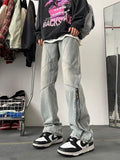 Advbridge New American Retro Zipper Jeans Men's Washed Straight Leg Micro Flared Pants High Street Vibe Trendy Brand