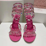Advbridge Crystal Lights Serpentine Lace-Up High-heel Party Banquet Stiletto Sexy Snake Wedding Women Shoe Luxury Rhinestone Ankle Sandals