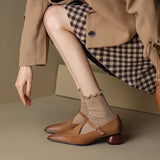 Advbridge new Spring women pumps natural leather 22-24.5cm length sheepskin t-tied pointed toe Buckle Mary Jane shoes T-strap
