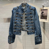 Advbridge Womens Slim Metal Rib Button Design Denim Top Short Style Fashion Outer Washed Jacket Women'S Clothing Spring Autumn New