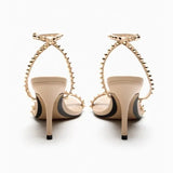 ADVBRIDGE  -  Luxury Designer Rivet Embellished Thin Heeled Sandals Women Summer Sexy Pointed Toe Ankle Strap High Heels Elegant Party Shoes