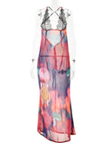 Advbridge MO Elegant Tie Dye Floral Chiffon Dress Summer Sexy Women Backless Lace Bodycon See Through 2024 Beach Party Vestidos