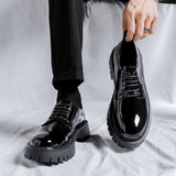 Advbridge Men Korea Leather Platform Oxfords Slip On Thick Tottom For Male Derby Shoes Casual Loafers Mens Square Toe Formal Dress Shoes