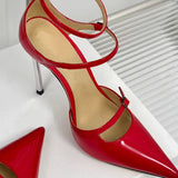 ADVBRIDGE  -  Fashionable High-Heeled Sandals Women's Sexy Metal Thin Heel Pointed Toe Bright Surface Rubber Bottom Single Shoes Korean Style