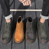 Advbridge 2025 Retro Style Winter Men Boots Desert High Top Boot Casual Lace-up Street Cool Shoes Comfy Non-Slip Brown Leather Ankle Boots