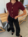 Advbridge Patchwork Ribbed Knit Cardigan For Women Short Sleeve Fashion Slim Twist Solid Commute Autumn Sweater Knitwear Cropped Top