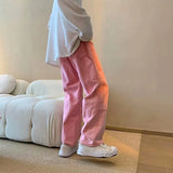 ADVBRIDGE  -  Summer Pink Jeans Men Fashion Retro Pocket Cargo Jeans Men Streetwear Hip Hop Loose Straight Denim Pants Mens Trousers S-3XL