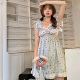 ADVBRIDGE  -  Japanses Sweet Princess Nightdress Women Cute Bow Bunny Print Sleepwear Homewear Clothes Vintage Nightgown Female Kawaii Pyjamas