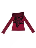Advbridge  Gothic Off Shoulder Women T-shirts Red Harajuku Striped Japanese Y2k AestheticLong Sleeve Tops Vintage Goth Sexy Tshirts