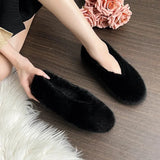 ADVBRIDGE  -  Women's Winter Wear Soft Bottom Fur Slippers Warm Mink Fur Fleece Lined Bean Bean Shoes Large Size 41-43 Korean Style Flat Shoes