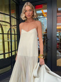 Advbridge Chic Solid Splicing Pleated Hem Spaghetti Strap Dress Women Elegant Backless Sleeveless Party Robes 2024 Female Fashion Dresses