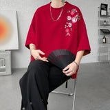 ADVBRIDGE  -  Summer Embroidered T Shirt Men Casual Flower T Shirt Men Streetwear Hip Hop Loose Short Sleeved T-shirt Mens Top Large Size 5XL
