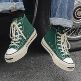ADVBRIDGE  -  Unisex High-Top Vulcanized Canvas Sneakers Solid Green/Black Lace-Up All-Season Student Casual Shoes Low Top Skate Shoes