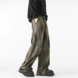 Advbridge Men's Distressed Tie-dye Denim Pants Male Casual Fashion Straight Loose Wide Leg Trousers Jeans Vintage Hip Hop Mopping Pants