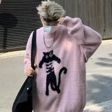 Advbridge New Vintage Cartoon Cat Sweaters Men Autumn Japanese Harajuku Loose Pullover Street Y2k Trend Soft Glutinous Male Knitted Top