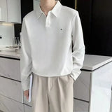 Advbridge Lapel Versatile Sweatshirts Men's Loose Fitting Long Sleeved T-shirt Men's Trendy Polo Shirt Casual Letter Handsome All-match