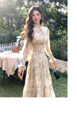 ADVBRIDGE  -  French Style Retro Dress Women's Spring Print Chiffon Fairy Dresses for Sweet Long Sleeve Korean Style Fashion Vstidos Elegant