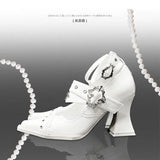 Advbridge Black Swan Glossy Patent Leather Lolita Shoes Women Black Bride Wedding Party Mary Janes Pumps Ankle Strap Block Cuban Heels