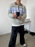 Advbridge Fall Men Casual Lapel Furry Pullover Winter Long Sleeve Zip Sweater Youth Contract Color Striped Knitwear Knit Polos Shirts
