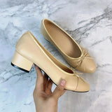 Advbridge Large 43 Multi-Color Bow Ballet High Heels Spring and Autumn Round Toe Fight Work Outside Wearing Block Heel Women's Shoes