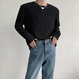 Advbridge Loose Men's Texture Shoulder Pads T-shirt Korean Style Casual Solid Color Round Collar Sleeved Male Tops 2024 Autumn New Fashion