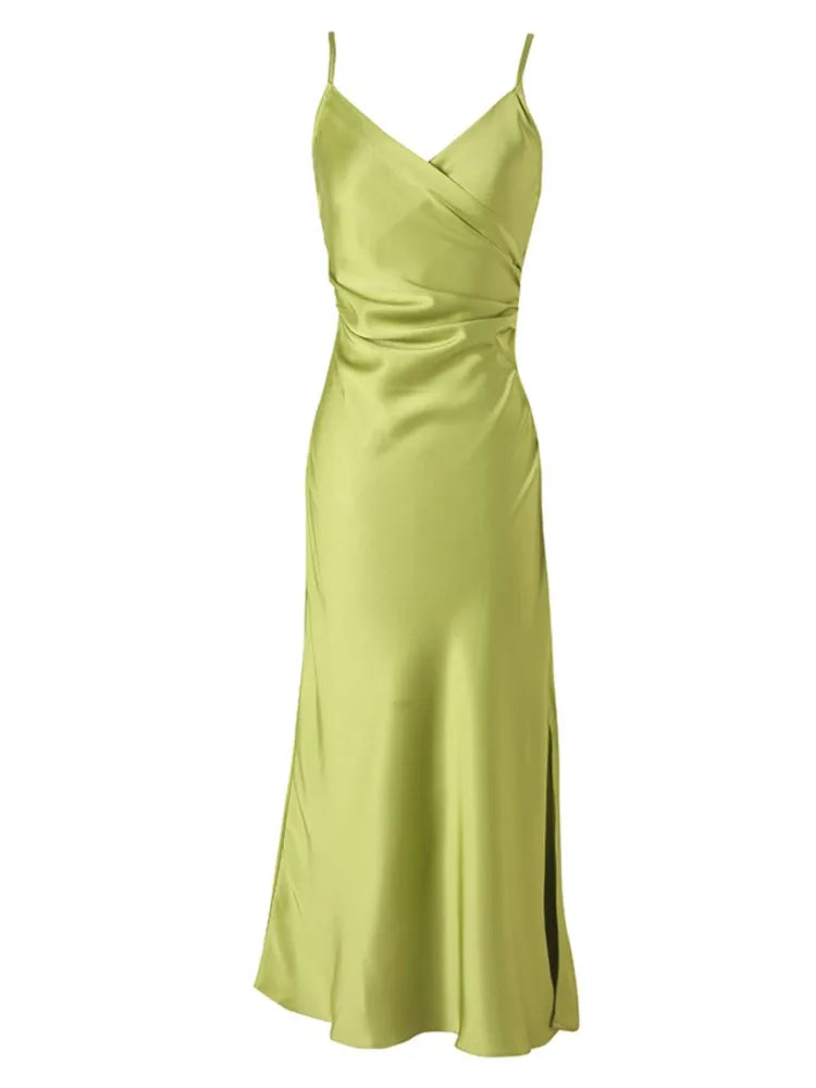 Advbridge Sexy Women Summer Spaghetti Strap Midi Dress New Fashion Evening Party Ladies Eleglant Sundress Vintage Satin Casual Robe New