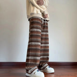 Advbridge Wide Leg Pants Men Women Autumn Winter Fashion Casual Straight Pants Loose Mopping Pants Harajuku Vintage Striped Black/Coffee