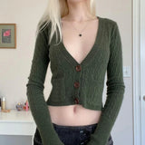 ADVBRIDGE  -  Elegant Autumn Simple Knitted Short Cardigan Y2k American All Match Commuter Punk Women Sweater V Neck Single Breasted Jumper