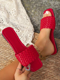ADVBRIDGE  -  Women's Slippers Summer Selling Sexy Braided Red Square Toe Flat Flip-Flops Fashion Beach Mules Casual Indoor Home Slippers