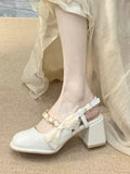 Advbridge Elegant Classic Round Toe Sandals Women 2024 Summer New French Niche High Heels Shoes Female White Chunky Mary Jane Single Shoes