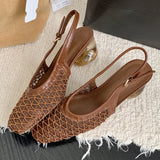 ADVBRIDGE  -  Mesh Woven Hollow Mules Sandals Women Luxury Slingbacks Shaped High Heels for Ladies High Quality Summer Women Shoes Sandalias