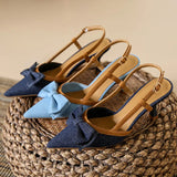ADVBRIDGE  -  Denim Bow knot Women Sandals Pointed Toe Back Strap thin Heel Slide Sandals Summer Fashion Comfortable Buckle designer High Shoe