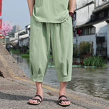 ADVBRIDGE  -  M-5XL Plus Mens Cotton Linen Capri Pants Light Loose 3/4 Long Shorts Elastic Waist Drawstring Harem Casual Beach Yoga Trousers