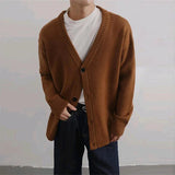 Advbridge Men's Korean Review Clothes Luxury Retro Knit V Neck Cardigan Long Sleeve Streetwear Stylish Sweater Leisure Fashion Knitwear