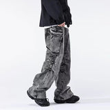 Advbridge Fashion Male Cargo Style Big Pockets Loose Jeans Trousers Men Casual Long Pant Youth Streetwear Distressed Denim Pants