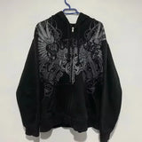 Advbridge Y2K Fashion New Letter Embroidery Patch Zipper Hooded Sweater Men Gothic Vintage Hip Hop Popular Casual Joker Couple Hoodie Tops