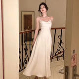 Advbridge French Style Women Midi Dresses Summer Spaghetti Strap Elegant Party Female Clothes Wedding Bridesmaid Black Satin Dress