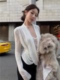 ADVBRIDGE  -  Y2k Aesthetic Fake Two Pieces Vintage T-Shirts Harajuku Sexy Lace Patchwork Women Tops 2025 Streetwear Grunge Cross Pleated Tees