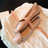 ADVBRIDGE  -  Fashion Design Silk Ballerinas Women Pumps Slip On Loafers Round Toe Square Heels Bowknot Casual Spring Autumn Shoes