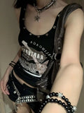 Advbridge American Vintage Punk Rock Camisole for Women Summer Sexy Slim Fit Print T-shirts Y2k E-Girl Sleeveless Black Tops