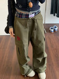 Advbridge Vintage Y2k Cargo Pants Women Baggy Embroidery Plaid Patchwork Trousers Slacks High Street Harajuku Wide Leg Sweatpants