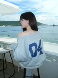 Advbridge Casual 2 Piece Sets Women Outfit Pant Sets Oversized Korean Style Jersey Set Vintage Letter Print Off Shoulder Tracksuit