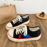 ADVBRIDGE  -  New Women Colorblock Vulcanized Canvas Sneakers Flat Sole Lace-Up Soft Comfort Latex Cushion Summer Student Casual Shoes